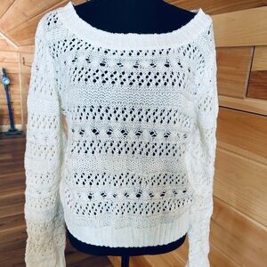 Women's Open-Knit Scoop Neck Sweater in White